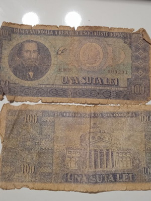 Romanian lei old used, 2 x 100, poor condition