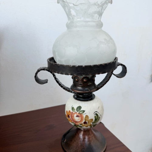 Vintage table lamp used with metal base and porcelain details