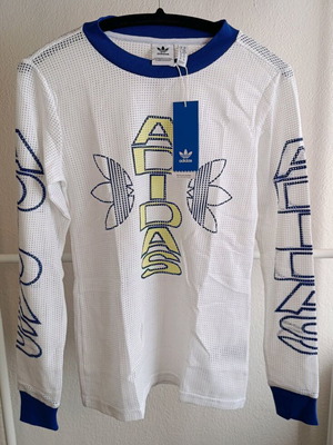 Adidas Originals women's fishnet shirt new, size Xs/S, white-blue