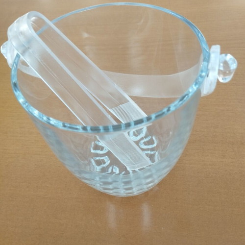Glass Ice Bucket with Tongs and Handle new