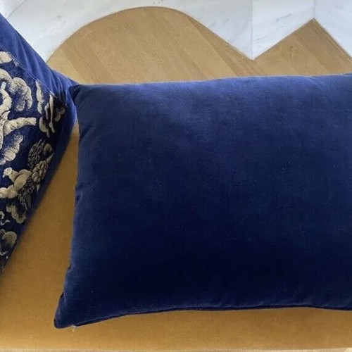 Christmas pillows new, set of 2, blue velvet with golden angels 40x60