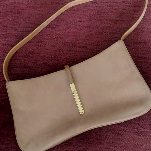 Women's suede leather baguette shoulder bag with metal clasp