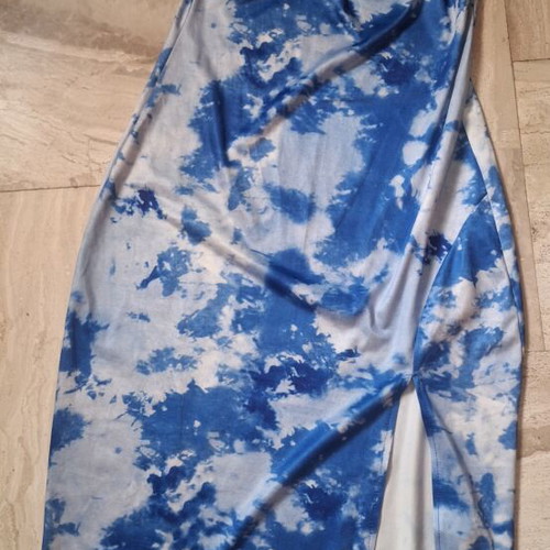 Dress like new, white and blue, large front slit, size S