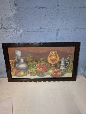 Textile embroidery artwork in frame like new with wooden mount