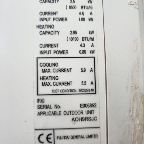 Fujitsu General 9000BTU air conditioner