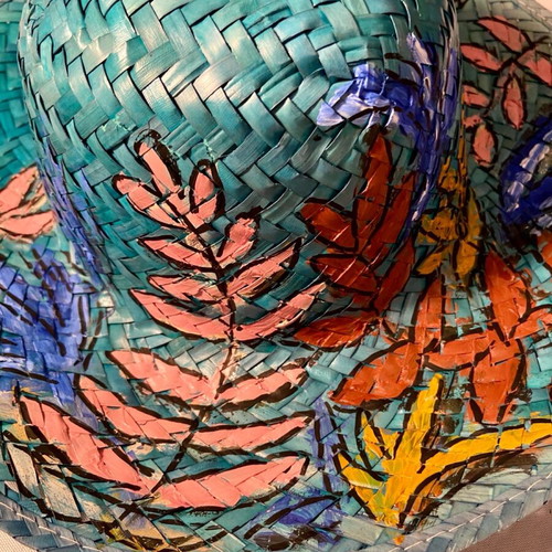 Hand-painted green hat new, unique summer design