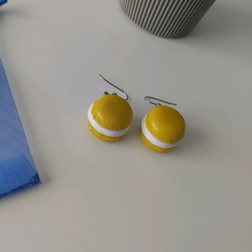 Macaron earrings yellow new handmade polymer clay