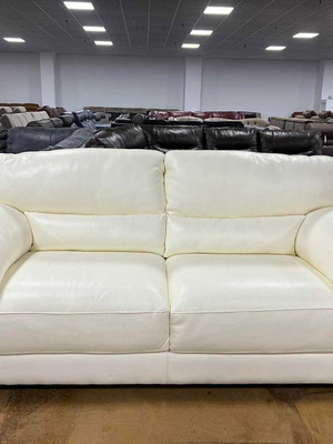 Leather two-seater sofa light cream/white like new, genuine leather
