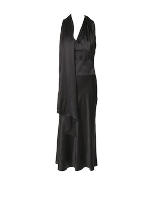 Midi silk black dress MATERIEL new with lace and scarf detail
