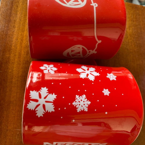 Nescafe mugs used, collectible, red, Christmas, pack of 2