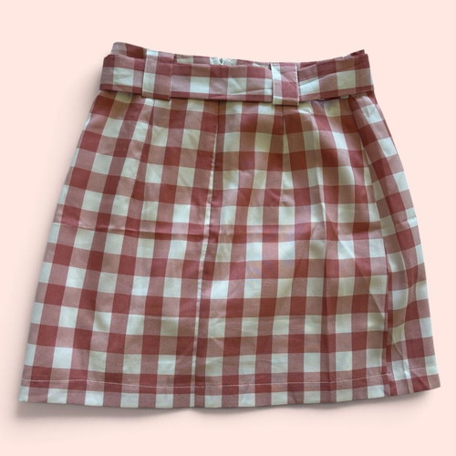 Princess Polly Red White Gingham Plaid Mini Skirt with Belt, XXS