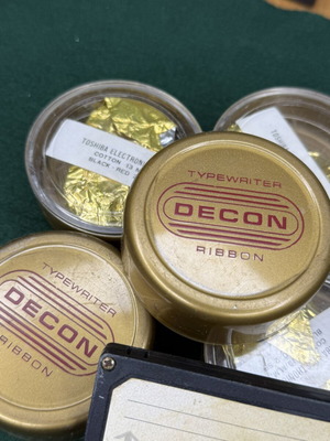 Vintage Decon typewriter ribbon boxes and Memorial Sound cassette used