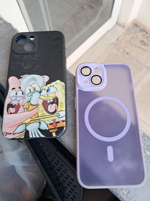 iPhone 13 case with SpongeBob design used plus free purple MagSafe case