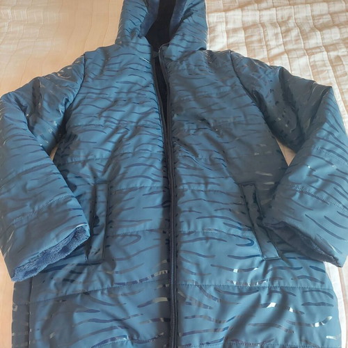 Dpam reversible waterproof jacket for girls, navy blue animal print, size 152 cm