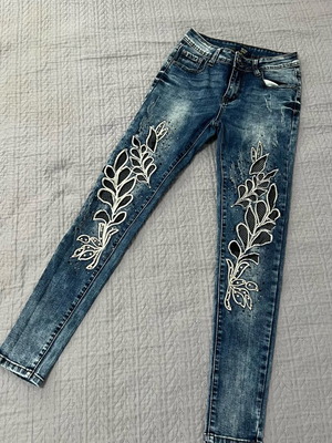 A-Style jeans with embroidery and stones like new, size XS