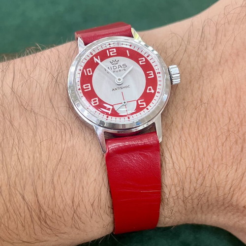 Midas Vintage mechanical wristwatch like new, white and red