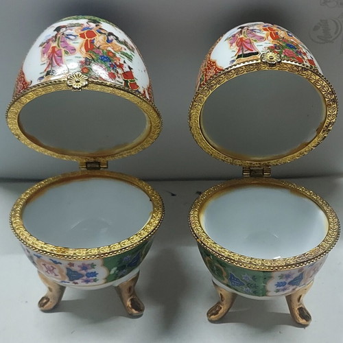 Trinket box Fabergé egg design pair like new, 9cm colorful