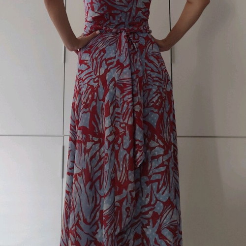 Anonyme Designers long formal dress, red and turquoise, size S