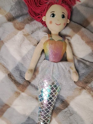 Cloth Mermaid Doll with Holographic Tail and Fuchsia Hair used