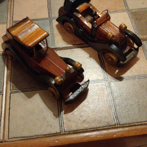 Handmade wooden vintage decorative cars like new