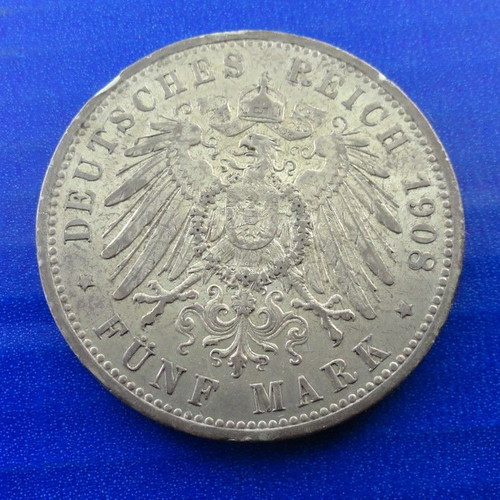 German States Prussia 5 mark 1908 coin used