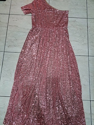 Maxi dress pink with sequins new, elastic size M