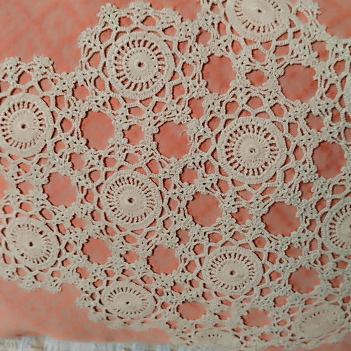 Woven pillow with handmade knitted details like new, cotton