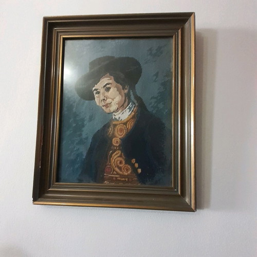 Handmade embroidered tapestry like new with wooden frame