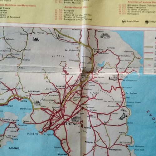 Athens and Attica map used, vintage 1950s