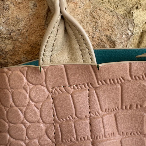 Abbacino Tote Bag used, beige and pink with extra shoulder strap