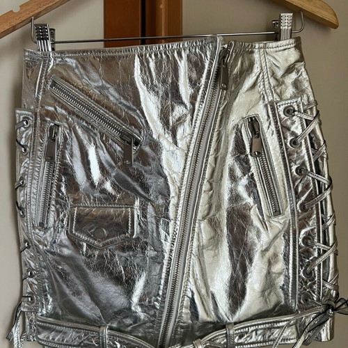 Manokhi metallic mini skirt XS real leather like new, silver