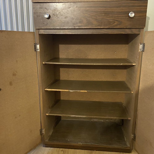 Vintage brown wood multipurpose cabinet and shoe rack