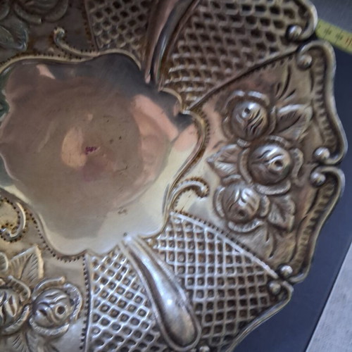Vintage handmade fondue tray with embossed roses, like new