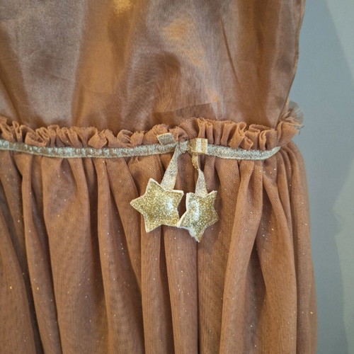 H&M dress beige gold with tulle used, festive 134 cm