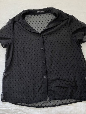 Shein black transparent short-sleeve shirt used, medium relaxed fit