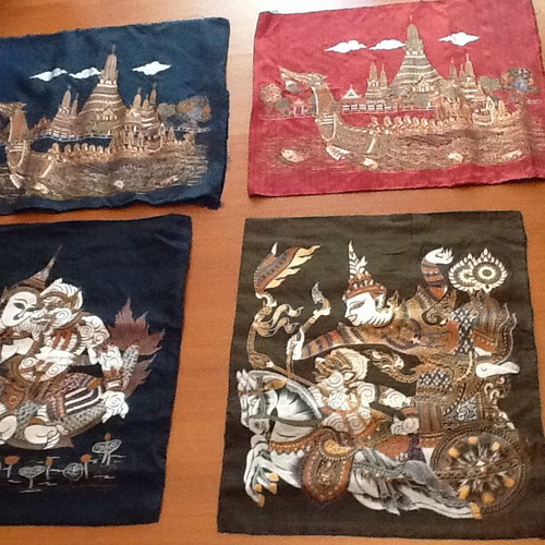 Silk themes for pillows or frames, new, set of 4 pieces