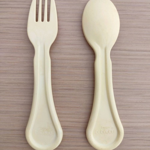Thrileon baby spoon and fork with Olympiakos mascot, lightly used