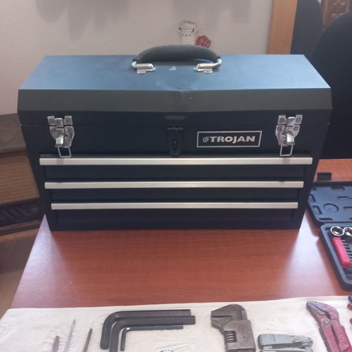 Metal toolbox with tools used