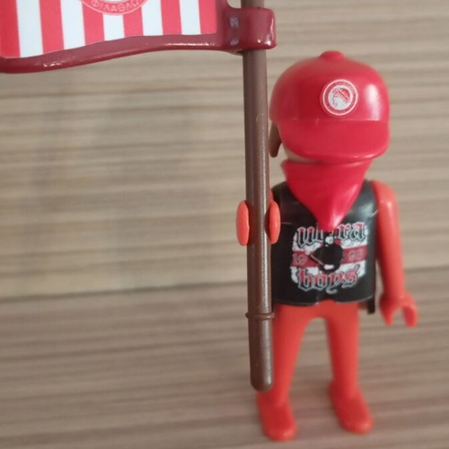 Playmobil fan figure of Olympiacos with team flag like new