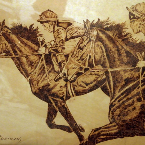 Hippodromies woodburning painting new, poplar wood