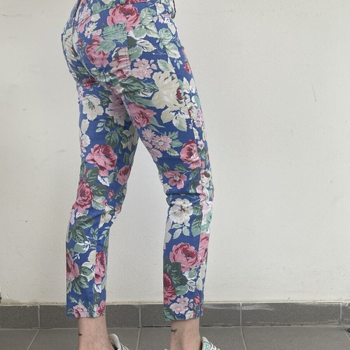 Blue Floral Slim-Fit Pants used, vintage Y2K aesthetic