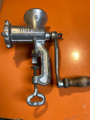 Titan No 5 manual meat grinder used, metal