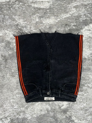 Denim mini skirt used, size 36, black with red stripes