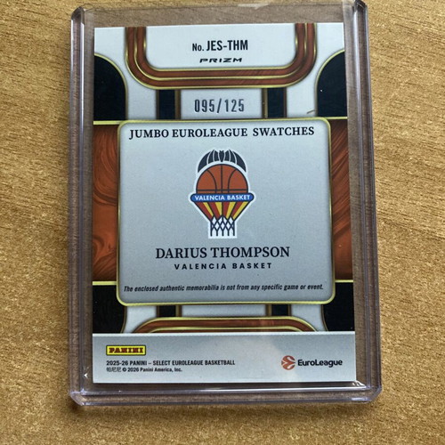 Darius Thompson Patch /125 EuroLeague Select 2025-2026