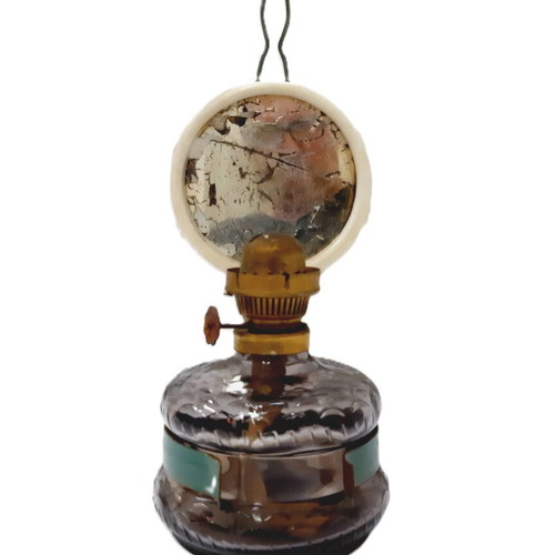 Vintage gas oil lamp from the 60s, used, glass body and brass burner
