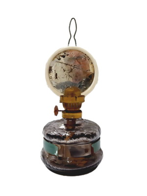 Vintage gas oil lamp from the 60s, used, glass body and brass burner