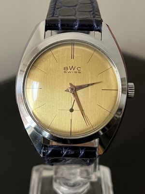 Vintage Swiss BWC watch used, men's, gold and silver