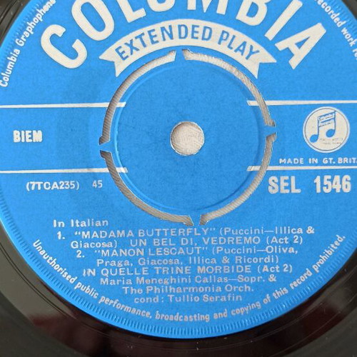 Maria Callas Puccini Operatic Arias vinyl used Columbia SEL 1546