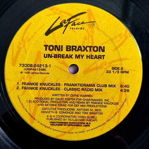 Toni Braxton Un-Break My Heart 12'' Vinyl Single used, original pressing