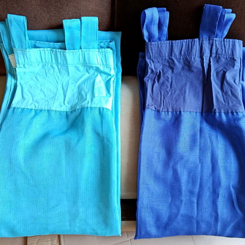 Curtain set with tabs like new, blue and electric blue, 1.35x2.70m each